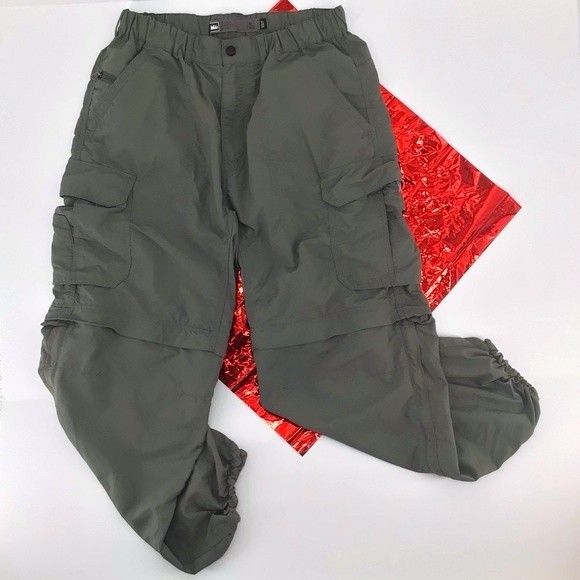 REI Men's Cargo Convertible Hiking Green Outdoor Pants UPF 50 Size M 36L - Picture 1 of 16